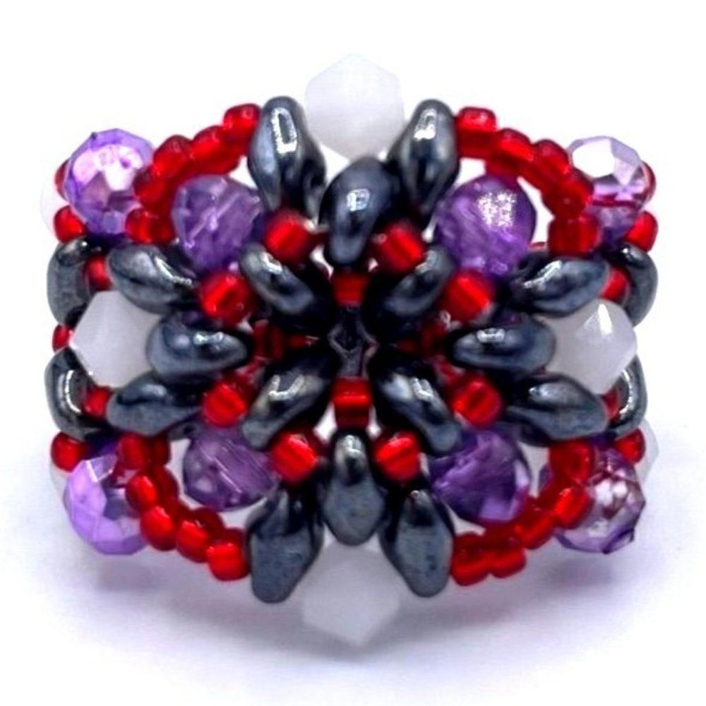 Hematite Black With Amethyst And Ruby Crystal Bea… - image 1